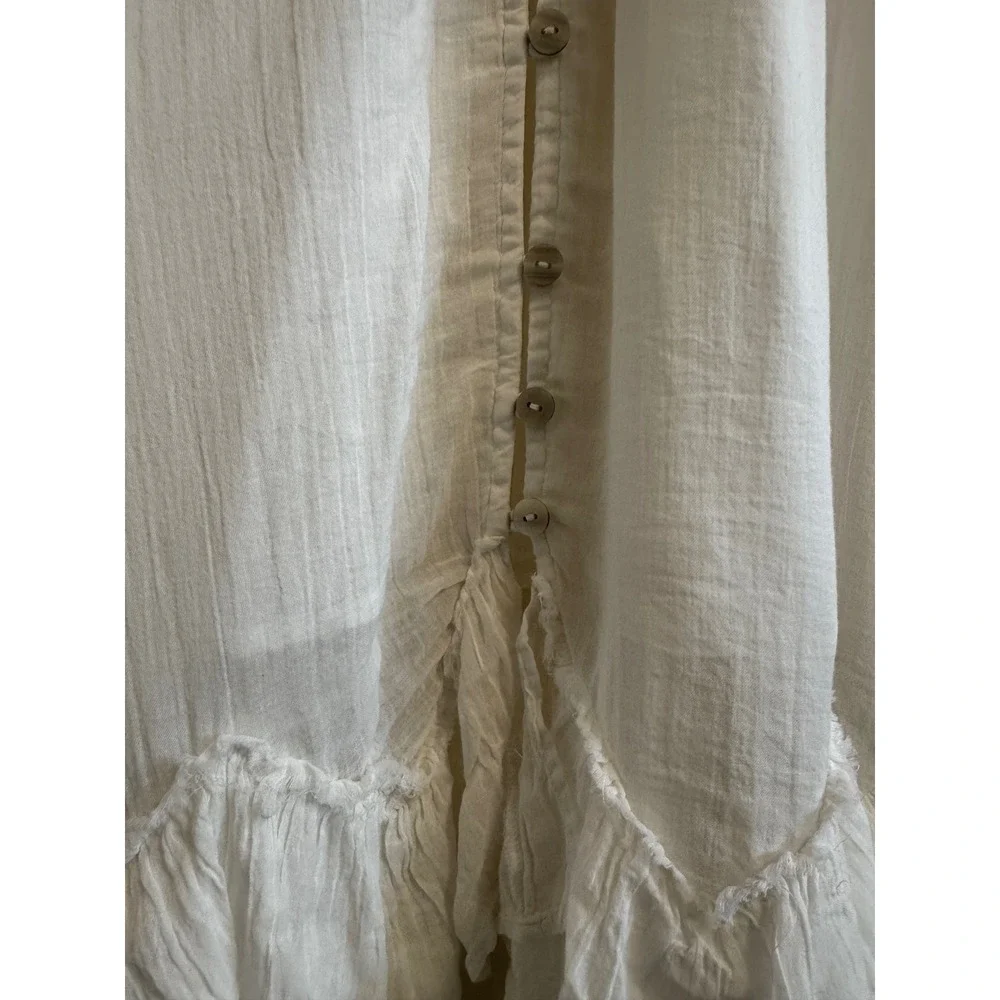 Free People Cream Maxi Button-Front Ruffled Bohemian Sea La Vie Dress - Picture 13 of 16